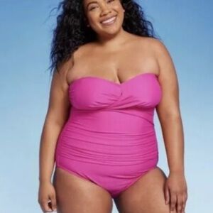 Kona Sol Hot Pink Twist Front Removable Straps One Piece Swimsuit 16/18/24 NEW